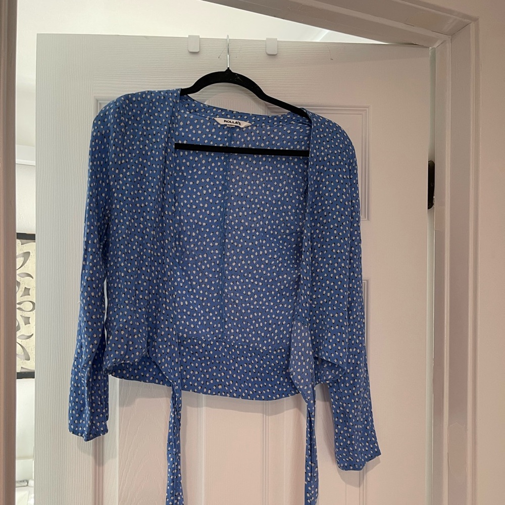 Super Cute Rolla’s Blue Polka Dot Women's Wrap Top